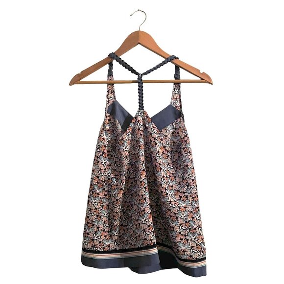 Lauren Conrad XS Floral Sleeveless Top With Braided Straps & Striped Hem Size XS - Picture 2 of 5